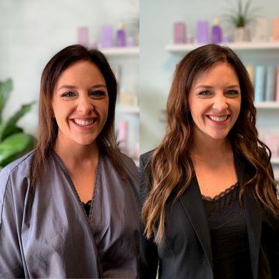 Before and after: 2 rows installed with 18" hand-tied hair