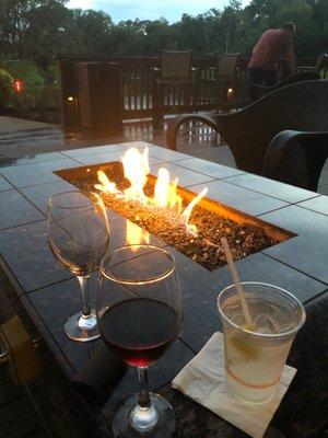 Fire pit on patio.