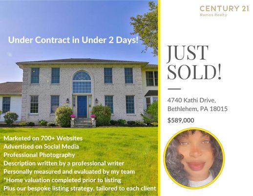 Just Sold
Under Contract in Under 2 days