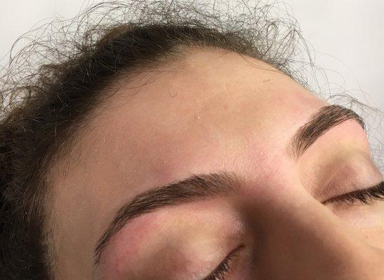 Freshly threaded brows done on a regular client