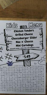 Kids menu