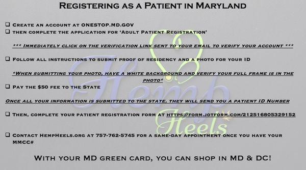 Patient registration instructions for Maryland and Virginia