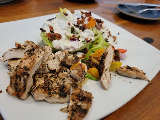 Wedge Salad w Grilled Chicken - great interpretation w real blue cheese, fresh cherry tomatoes