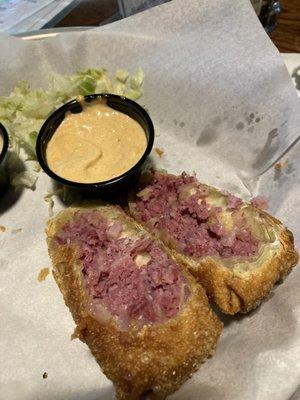 Irish Egg Roll with corned Beef,Sauerkraut and cheese was a perfect blend with a thick crispy shell.  Perfect