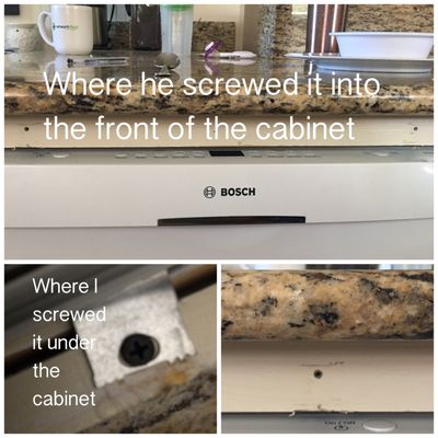 You can see the holes where he screwed into the front of the cabinet