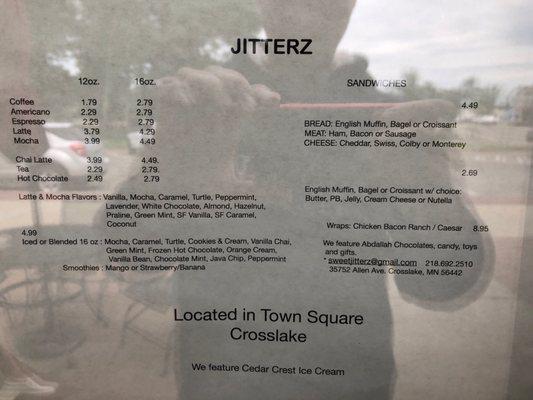 Partial menu posted outside