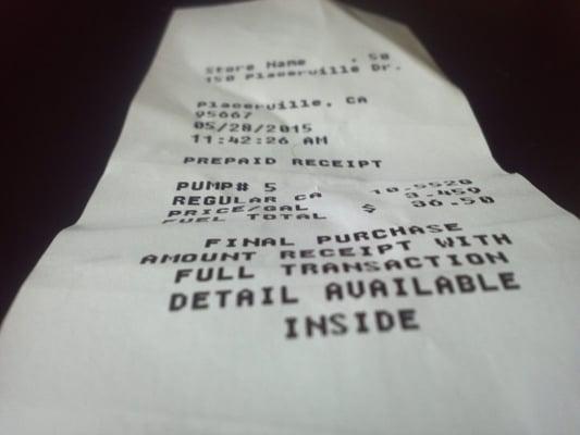 receipt footer from Shell On P'ville Dr