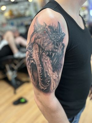 Black and Grey Dragon Tattoo by Kaylee