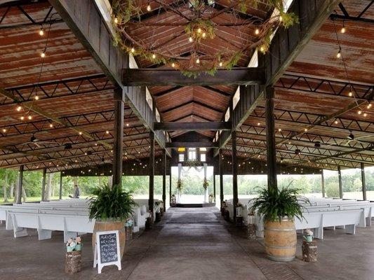 Covered wedding ceremony area at the barn wedding venue