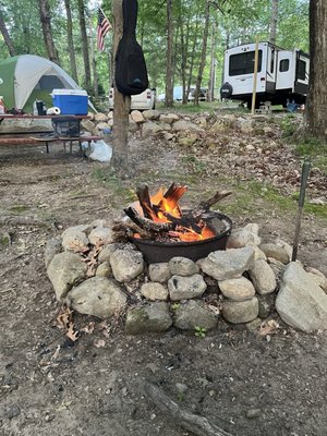 Fire pit at tent site C8 (has water and electricity)