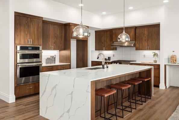 Modern kitchen with waterfall island.