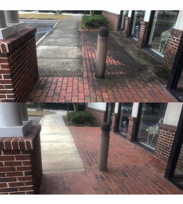 Brick and sidewalk cleaning before and after.