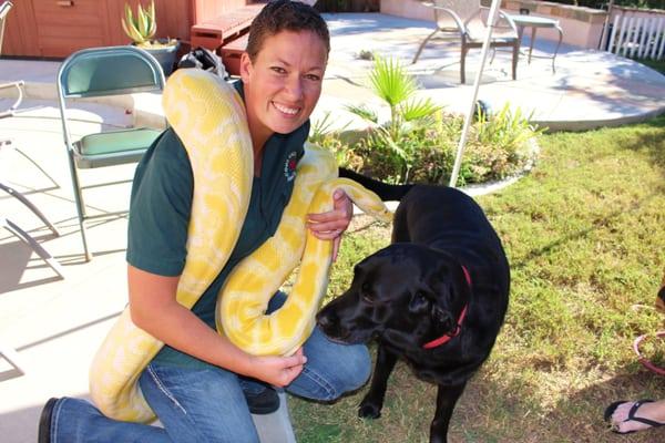 Molly was very interested in the ginormous snake!  She also loved to follow Chris around during the presentation!