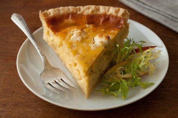 A slice of Caramelized Onion and Goat Cheese Tart