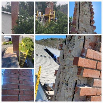 Brian rebuilding a chimney - before and after