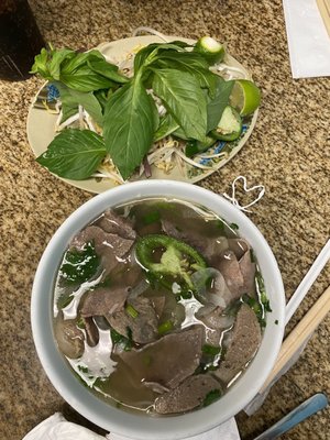 P9. EYE OF ROUND STEAK & BRISKET, added a meatball  Pho Tai Chin