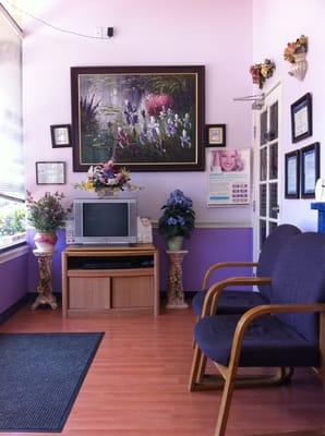 The waiting room all purply and stuff :)