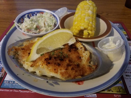 Seasoned breadcrumb baked haddock,  coleslaw,  corn on the cob. Perfectly cooked delicious baked fish $8.95