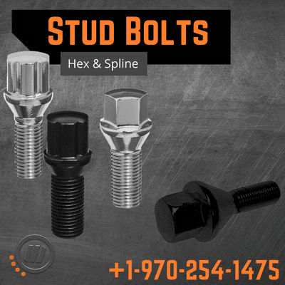 Stud bolts: hex, spline lug bolts.