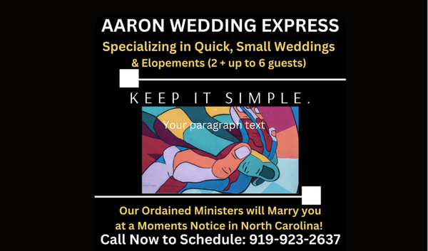 We provide Wedding Officiant service for Elopement and small Weddings (under 6 people)