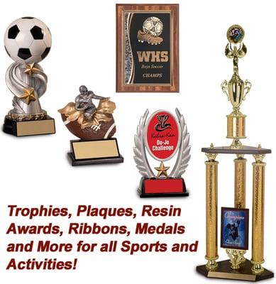 Sports Awards, Trophies, Plaques, Resins, Medals, Ribbons & more