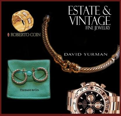 Vintage Jewelry by David Yurman, Tiffany, Cartier, Roberto Coin and more.