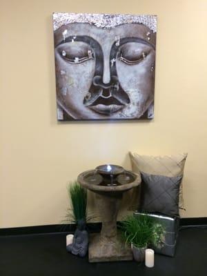 Our Zen Like Yoga studio has elements of earth, water, and fire.