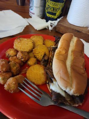 Philly Cheesesteak and fried pickles