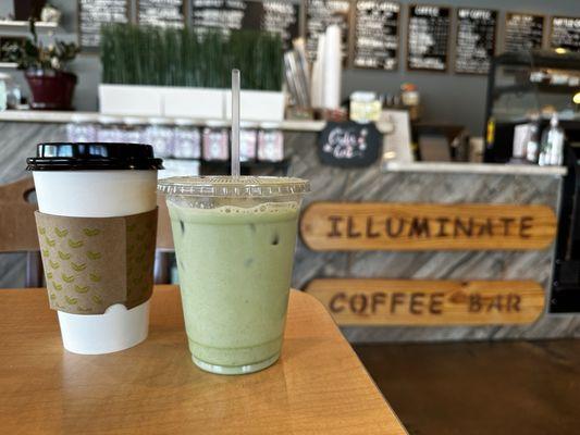 Matcha Latte and House Brew Coffee