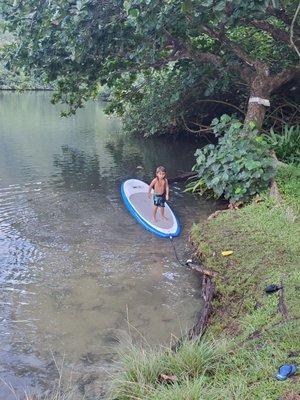 My son at Kahana Bay a few miles south of Pat's at Punalu'u.