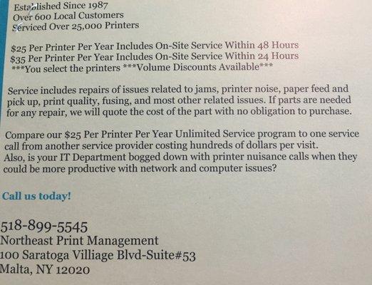 $25 service a year