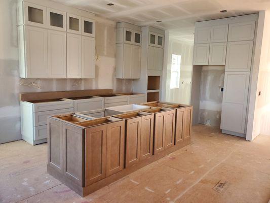 Cabinetry completed for a new construction home.