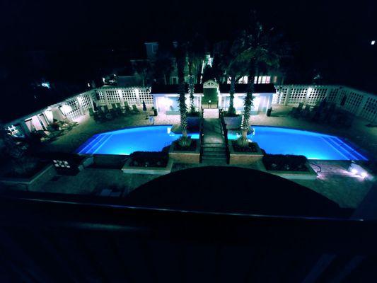 Pool at nite Boardwalk Inn Friyay Dec 17, 2021 {wild dunes, isle of palm, SC bdwalk inn}