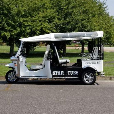 It's 100% eco friendly & electric Tuk Tuk. Carries up to 6 people & each seat has seat belts.