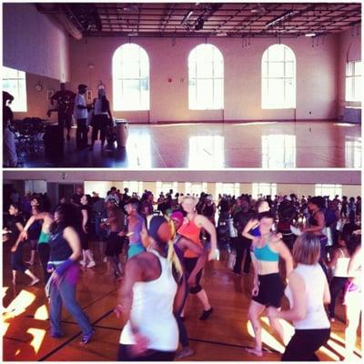 Before and during class at the Malonga Casquelourd Center in Oakland, CA.