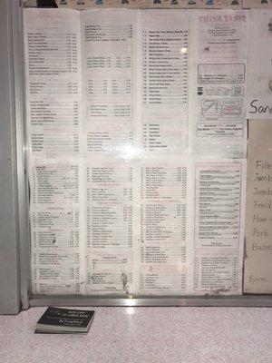 Menu posted on glass partition