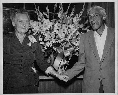 The founders of Feigenbaum Cleaners, Jennie & Herman Feigenbaum, at the dedication of their new building in 1952.