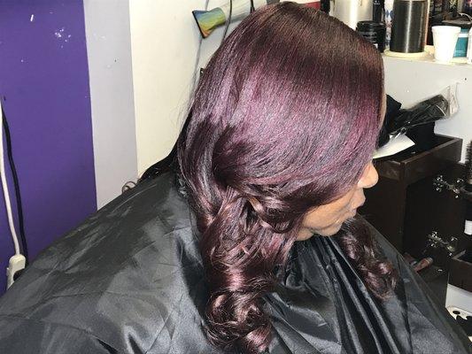 Customized color with low lights and loose curls