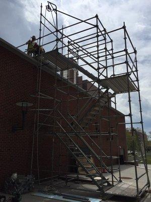 instead of having to climb a ladder we will install a stair scaffold to make trips to the roof even easier!