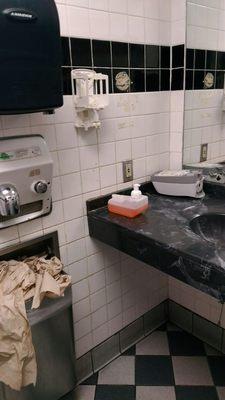 Would not eat here. This is the bathroom. How can they wash their hands properly when the soap dispenser is broken.