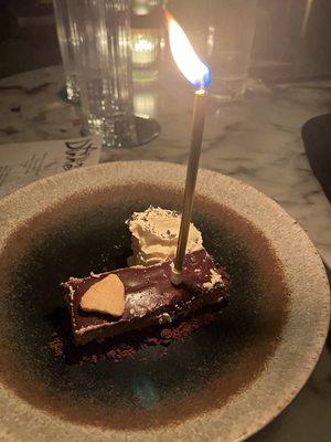 Bday celebration candle and chocolate torte!