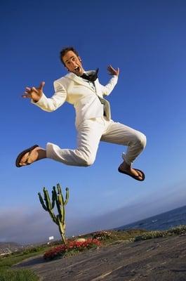 Happy groom in Baja