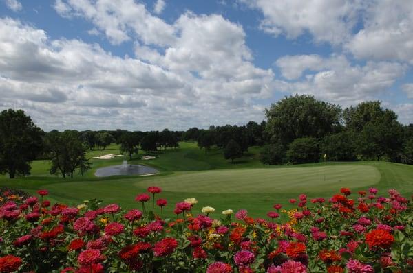 Stunning view of the 18th green from the patio.