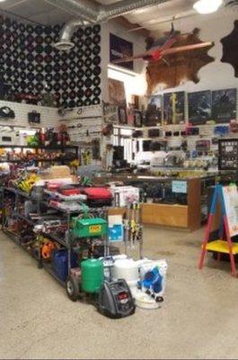 The cluttered tool section after an employee was sent to pick up fallen items.