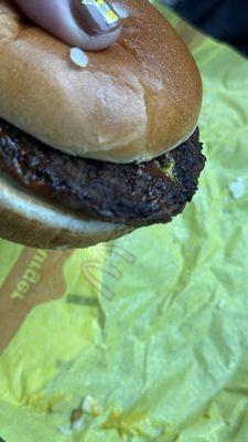 My burnt hamburger  yuck check your food before you leave