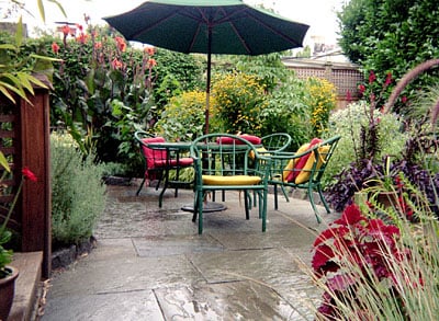 City garden with flagstone patio.