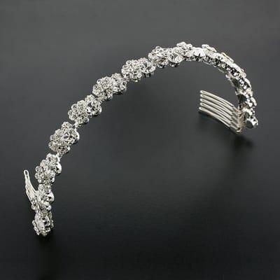 Bridal headband with crystal clusters.