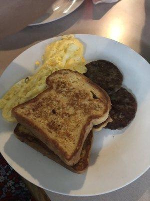 Kids Menu - French toast, eggs and two sausage patties