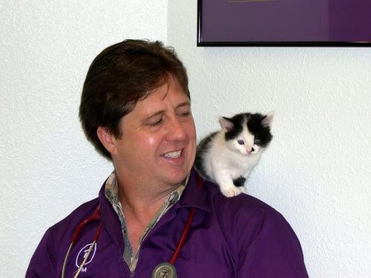 Dr. Glover with a rescue kitten.