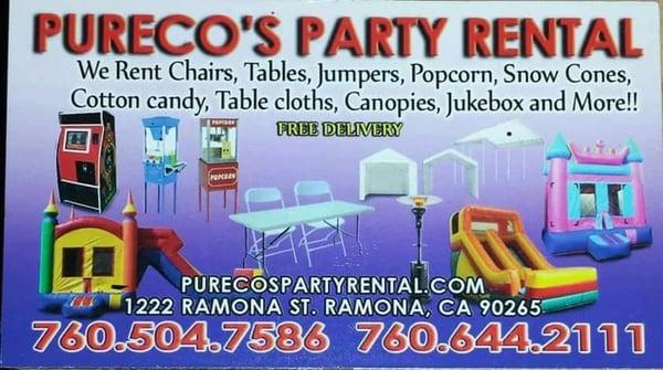 Pureco's party Rental is family-owned and operated by Ramona residents